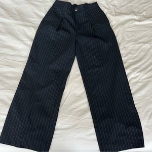 Ganni black pinstripe high waisted wide leg pants EC size 42 US 10